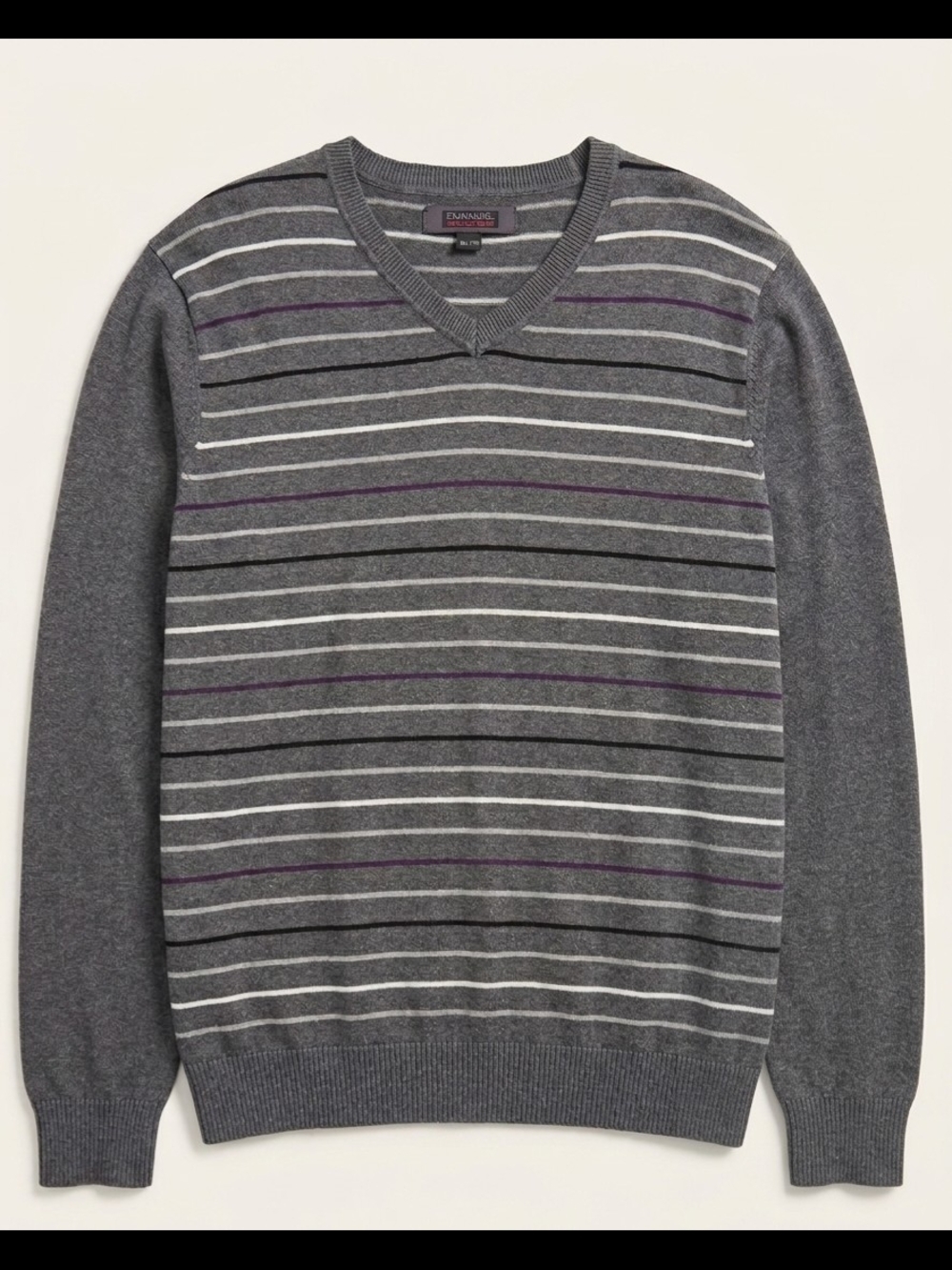 Emanuel Ungaro Gray V-Neck Stripe Sweater 100 % Cotton - Picture 1 of 12